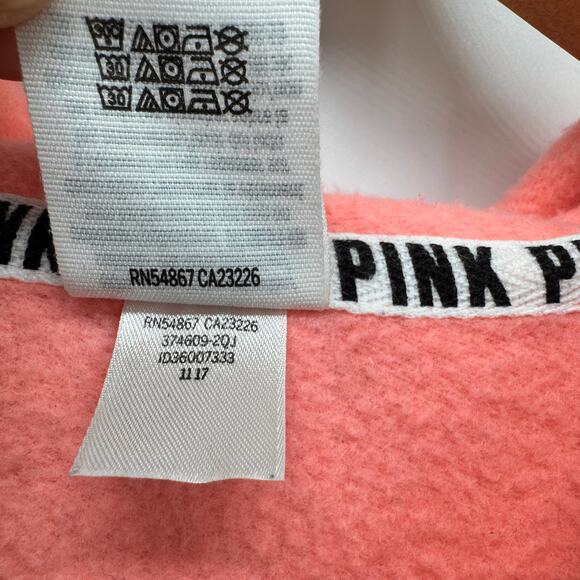 PINK Victoria's Secret Hoodie Womens Large Full Zip Fleece Jacket LOGO Sleeves - Picture 7 of 8